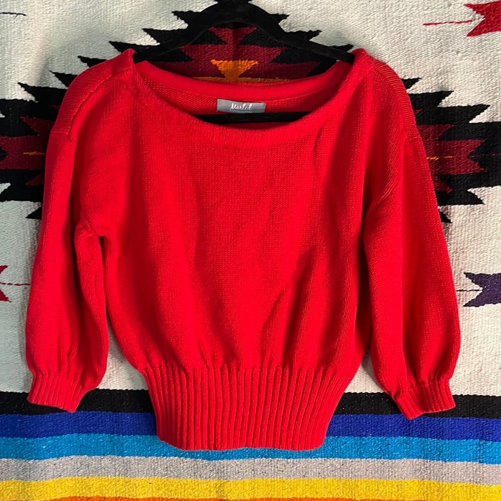 Sorta cropped red boatneck sweater